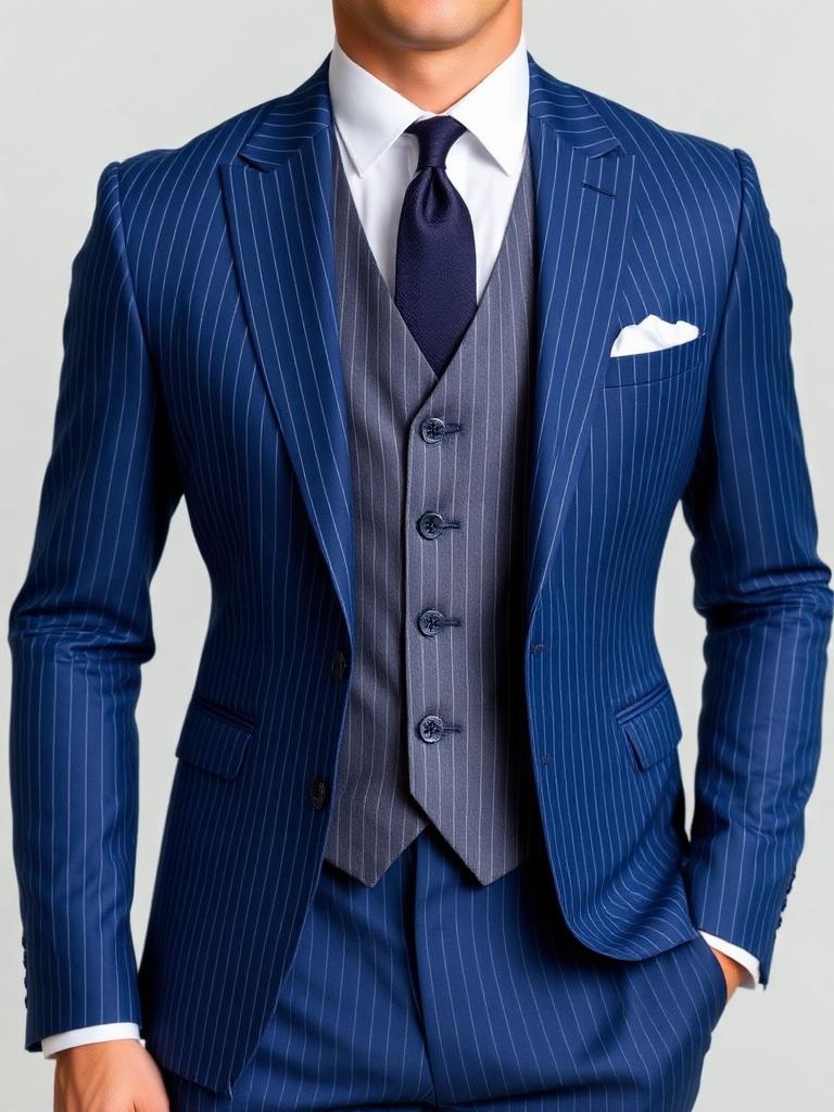 Blue Stripe Cotton Three-Piece