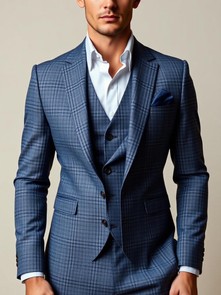 Stone Blue Check Three-Piece
