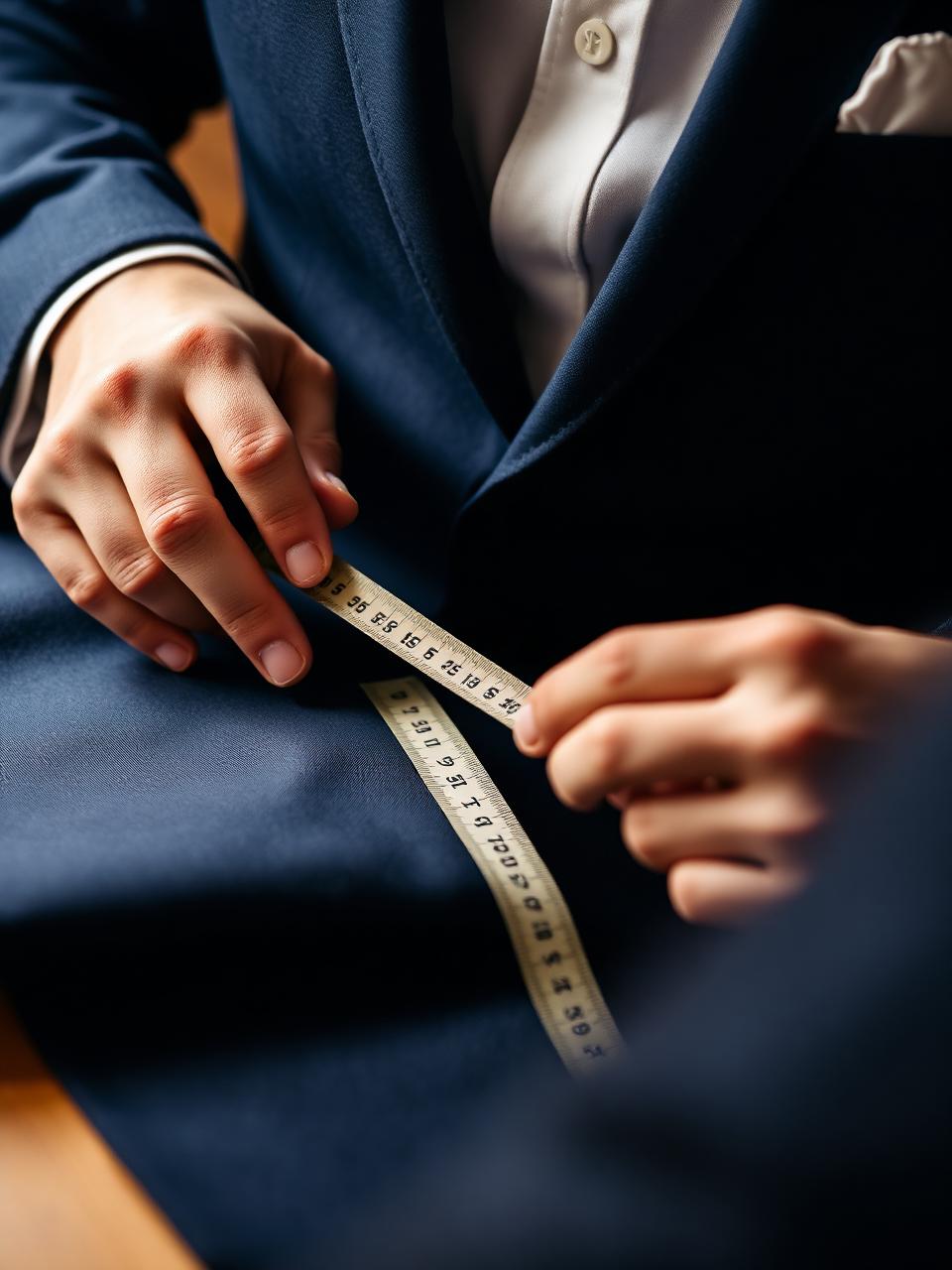 Master tailor measuring premium fabric